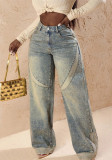 Women's Summer American Distressed Patchwork Wide Leg Plus Size Denim Pants