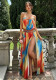 Women's Summer Fashion Chic Sexy Off-Shoulder Print Slit Dress