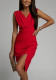 Women's Summer V-Neck Sleeveless Slit High Waist Evening Formal Party Maxi Gown Dress