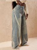 Women's Summer American Distressed Patchwork Wide Leg Plus Size Denim Pants