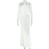Women's Elegant Solid Color Casual Halter Neck Sleeveless Slim Fit Long Dress