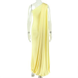 Women's Slimming Chic Slash Shoulder Formal Party Lace-Up Sleeveless Solid Color Bodycon Dress
