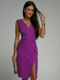Women's Summer V-Neck Sleeveless Slit High Waist Evening Formal Party Maxi Gown Dress