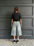 Women's Flocking Embroidered Puppy Capri Denim Shorts