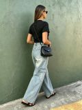 Women's Street Pocket Cutting Line Waist Silk Scarf Denim Pants