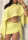 Women's Fashion Elegant Sexy Beach Holidays Slash Shoulder Top and Lace-Up Bodycon Mini Skirt Set