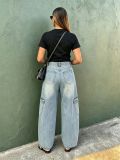 Women's Street Pocket Cutting Line Waist Silk Scarf Denim Pants