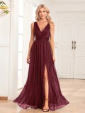 Women's Summer Plus Size Formal Party Deep V Sequin Mesh Bridesmaid Evening Gown Maxi Dress