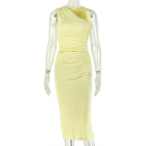 Women's Chic Trend Slash Shoulder Sleeveless Slim Waist Evening Party Bodycon Dress