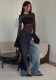 Women's Spring Sexy Mesh See-Through Slim Fit Open Waist Round Neck Bell Sleeve Top