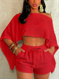 Women's Sexy Beach Holidays Slash-Shoulder Top and Pocket Shorts Set