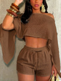 Women's Sexy Beach Holidays Slash-Shoulder Top and Pocket Shorts Set