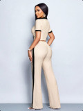 Women's Summer Turndown Collar Top and Slim Fit Flare Long Pants Two-Piece Set