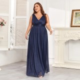 Women's Summer Plus Size Formal Party Deep V Sequin Mesh Bridesmaid Evening Gown Maxi Dress