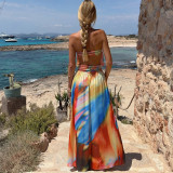 Women's Summer Fashion Chic Sexy Off-Shoulder Print Slit Dress