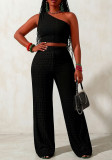 Women's Summer One-Shoulder Tight Fitting Crop Top and Wide Leg Pants Two-Piece Set