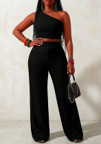 Women's Summer One-Shoulder Tight Fitting Crop Top and Wide Leg Pants Two-Piece Set Women's Summer One-Shoulder Tight Fitting Crop Top and Wide Leg Pants Two-Piece Set