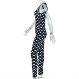 Women's Black and White Polka Dot Slim Waist Print Sports Slim Fit Strap Jumpsuit