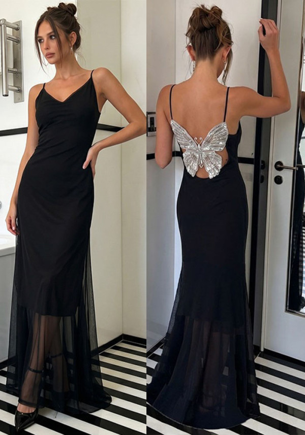 Women's Summer Slim Fit Sexy V-Neck Butterfly Strap Dress