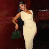 Women's Chic Trend Slash Shoulder Sleeveless Slim Waist Evening Party Bodycon Dress