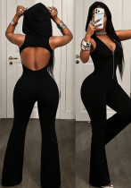 Women's American Hooded Sleeveless Low Back Zipper Slim Fit Flare Long Pants Jumpsuit Women's American Hooded Sleeveless Low Back Zipper Slim Fit Flare Long Pants Jumpsuit