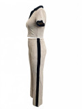 Women's Summer Turndown Collar Top and Slim Fit Flare Long Pants Two-Piece Set