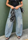Women's Street Pocket Cutting Line Waist Silk Scarf Denim Pants