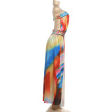 Women's Summer Fashion Chic Sexy Off-Shoulder Print Slit Dress