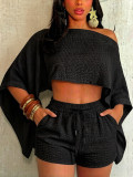 Women's Sexy Beach Holidays Slash-Shoulder Top and Pocket Shorts Set
