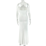 Women's Elegant Solid Color Casual Halter Neck Sleeveless Slim Fit Long Dress