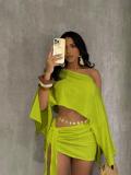 Women's Fashion Elegant Sexy Beach Holidays Slash Shoulder Top and Lace-Up Bodycon Mini Skirt Set