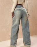 Women's Summer American Distressed Patchwork Wide Leg Plus Size Denim Pants