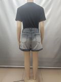 Women's High Waist Casual Street Fashion Gradient Color Denim Shorts