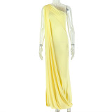 Women's Slimming Chic Slash Shoulder Formal Party Lace-Up Sleeveless Solid Color Bodycon Dress