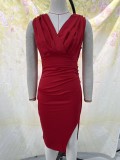 Women's Summer V-Neck Sleeveless Slit High Waist Evening Formal Party Maxi Gown Dress