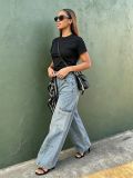 Women's Street Pocket Cutting Line Waist Silk Scarf Denim Pants