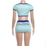 Women's Summer Crop Short Sleeve T-Shirt Shorts Set