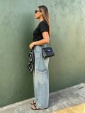 Women's Street Pocket Cutting Line Waist Silk Scarf Denim Pants