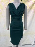 Women's Summer V-Neck Sleeveless Slit High Waist Evening Formal Party Maxi Gown Dress