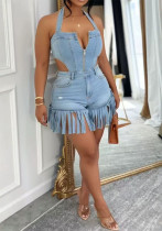 Women's Fashion Slim Fit Frayed Tassel Denim Jumpsuit Women's Fashion Slim Fit Frayed Tassel Denim Jumpsuit