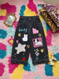Women's Puppy Cartoon Embroidered Capri Denim Pants