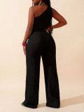 Women's Summer One-Shoulder Tight Fitting Crop Top and Wide Leg Pants Two-Piece Set