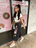Women's Puppy Cartoon Embroidered Capri Denim Pants