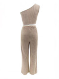 Women's Summer One-Shoulder Tight Fitting Crop Top and Wide Leg Pants Two-Piece Set