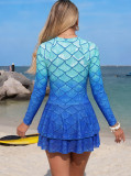 Women Bikini Mesh Patchwork Zipper Printed One-Piece Swimwear