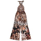 Women Polka Dot Print Halter Neck Wide-Leg Jumpsuit