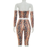 Women Printed Strapless Top with Sleeves and Three-Piece Pants