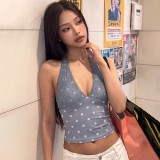 Women Summer Sexy Lace Printed Polka Dot Halter Neck Vest Top