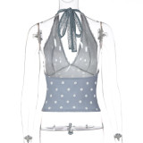 Women Summer Sexy Lace Printed Polka Dot Halter Neck Vest Top