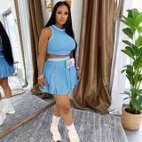 Women Sleeveless Top and Pleated Skirt Two-Piece Set